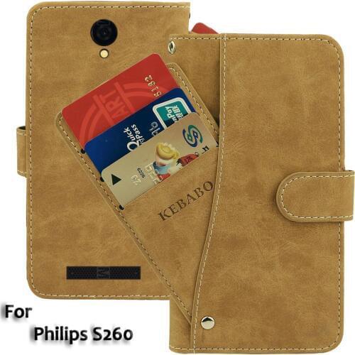 Vintage Leather Wallet For Philips S260 Case 5.45" Flip Luxury Card Slots Cover Magnet Stand Phone Protective Bags