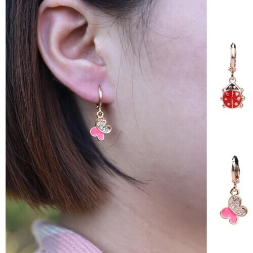 Japanese and Korean jewelry small pendant earrings for women 2020 Simple Seven Heart Ladybug Student Campus Butterfly Earrings