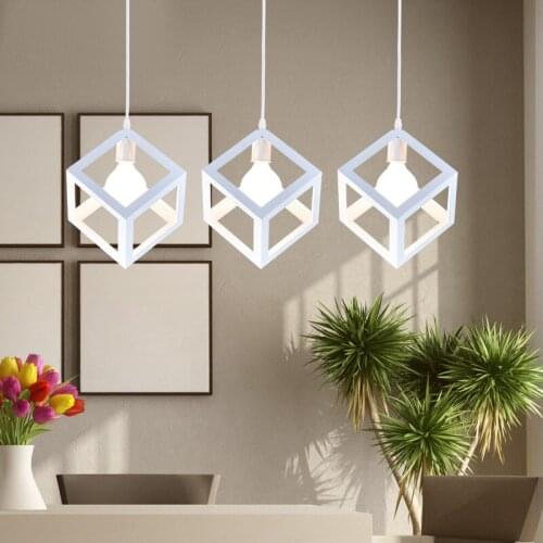 Retro Industrial Geometric Black LED Iron Pendant Lights Indoor Lighting Corridor Restaurant Bedroom Bedside Hanging Lamp Square