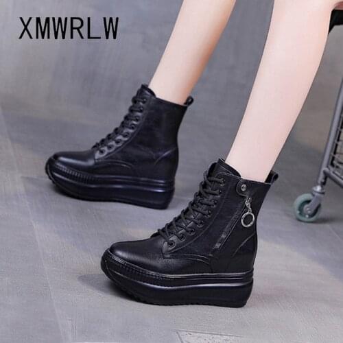 XMWRLW Womens Platform Boots 2021 Autumn Genuine Leather Hidden Heel Ankle Boots For Women Autumn Shoes Ladies Ankle Boot