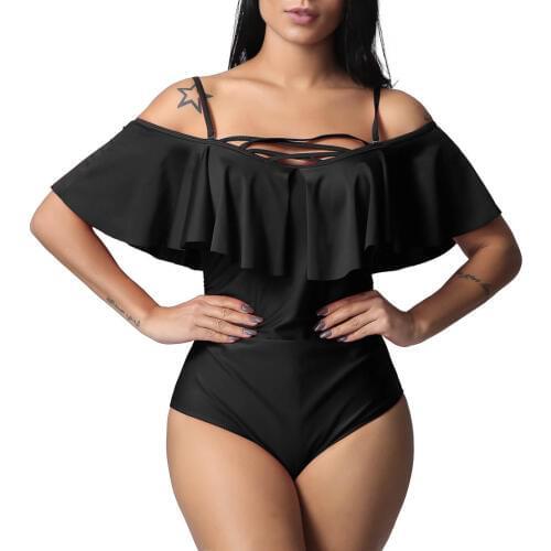 Swimwear Women Plus Size Padded Strap One Piece Swimsuit Ruffle Bathing Suit Women Patchwork Solid Maillot De Bain Femme 2019