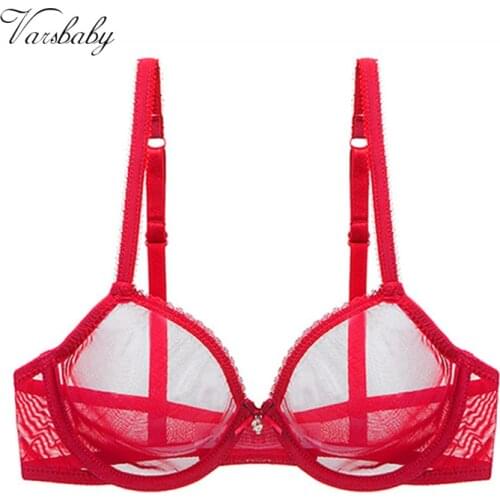 Varsbaby sexy 3/4 cup big red see-through underwear transparent breathable large size bras