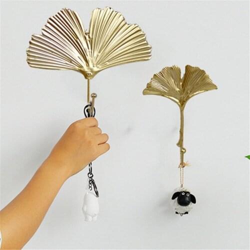 Golden Home Decor Metal Leaf Shape Kitchen Hook Door Wall Wardrobe Clothes Bag Key Scarf Hanger Decoration Multi-purpose Hooks
