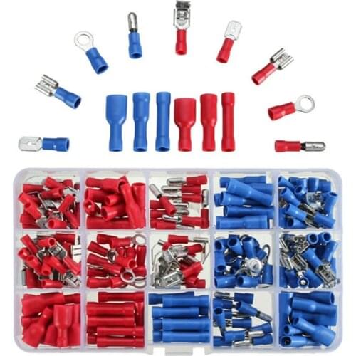 200pcs Terminals Assorted Spade Male Female Wire Cable Crimp Terminals Cord Pin End Electrical Connector Butt Ring Set