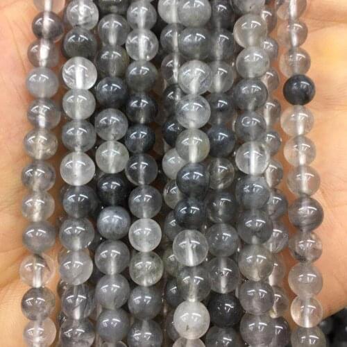 Free shipping Women Fashion Jewelry 6mm 8mm 10mm Gray Crystal Round Art Loose Beads 15" FG9052