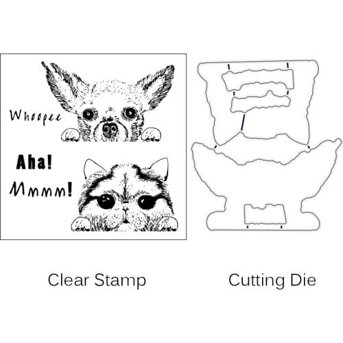 AZSG Quiet Dog / Cat Cutting Dies Clear Stamps For DIY Scrapbooking Decorative Card making Crafts Fun Decoration Supplies