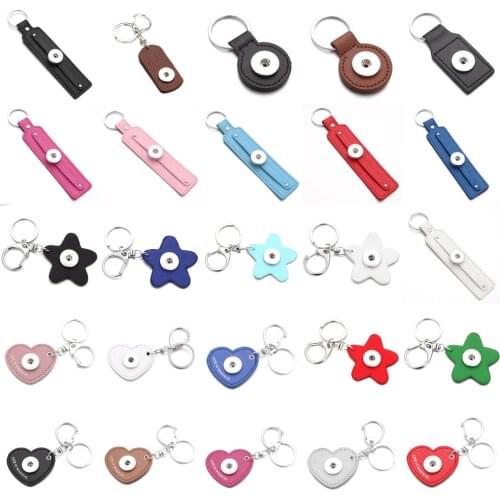 PU Leather Snap Button Keychain Fit 18mm Metal Snap Button Keyring Mens DIY Jewelry