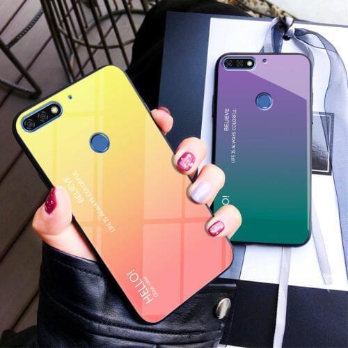 Huawei Honor 7C Pro LND L29 Case Gradient Tempered Glass Case Back Cover with Soft TPU Silicone Bumper for Huawei 7C Pro LND-L29