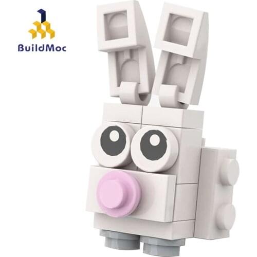 Buildmoc Friend For Girls Animal Figure Small Easter Bunny Cute Rabbit Figures Model Building Blocks Bricks Education Toys Kids