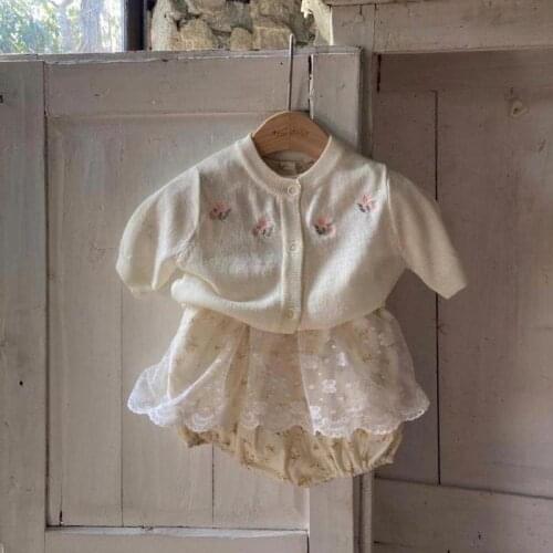 2021 Summer New Elegant Girls Short Sleeve Cardigan Knit Jacket Baby Cotton T Shirt Children Clothing Toddler Tee