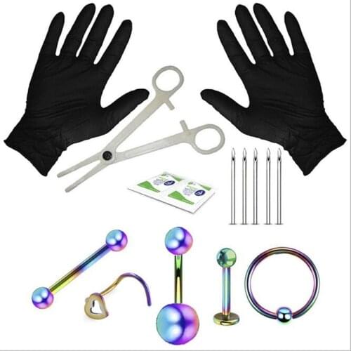 JINGLANG Wholesale Mixing Piercing Kit Stainless Steel Tongue Eyebrow Belly Button Fake Nose Belly Button Ring Jewelry