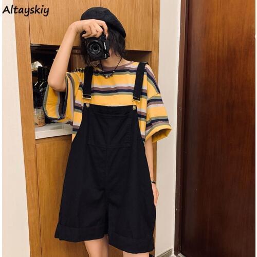 Rompers Women BF Style Cute Suspender Chic Wide-leg Summer Fashion Preppy Girls Denim Romper Leisure Harajuku Womens Playsuits