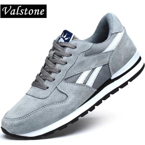 Valstone Genuine leather sneakers Men Breathable casual shoes non-slip outdoor walking shoes light weight for walking Blue Gray