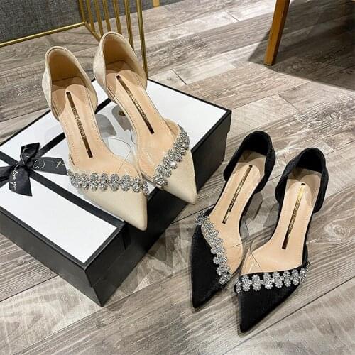 Summer Fashion The New High Heels 2021 Bling Pointed Toe Thin Heels Party Slip-On High (5cm-8cm) High Quality Breathable Solid