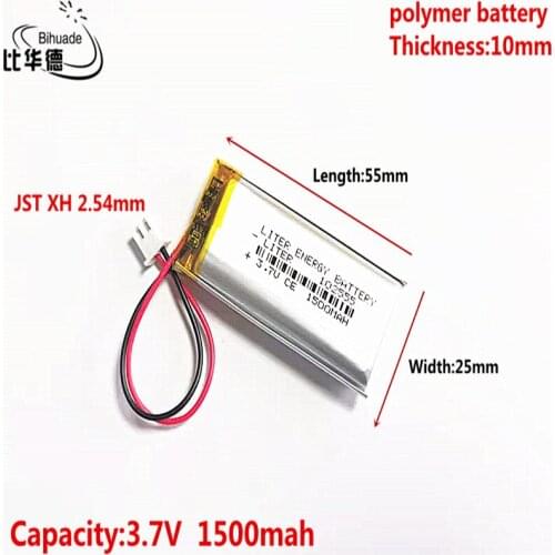 10pcs 3.7V 1500MAH 102555 JST XH 2.54mm Lithium Polymer LiPo Rechargeable Battery For Mp3 headphone PAD DVD bluetooth camera