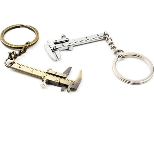 Portable Mini Metal Movable Vernier Caliper Ruler Model Keychain Mini Vernier Caliper Keychain Car Turbo Key Chain Gauge Tool