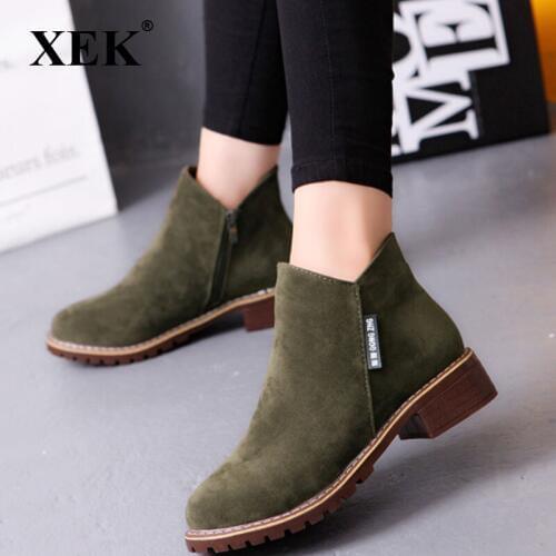 XEK Fashion Women shoes Boots Autumn Winter Boots Classic Zipper Snow Ankle Boots Winter Suede Women Shoes ZLL139