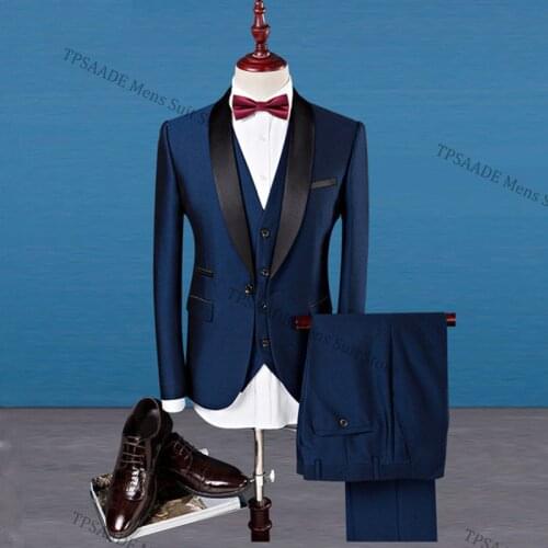 Custom Slim Fit Peak Lapel Best Man Suit Blue Groomsman Mens Wedding Prom Suits Men Tuxedo Prom Costume Homme Jacket+Pants+Vest