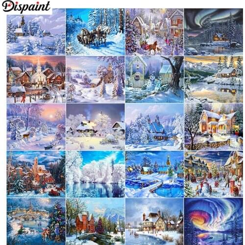 Dispaint Full Square/Round Drill 5D DIY Diamond Painting "House snow scene" 3D Embroidery Cross Stitch 5D Home Decor Gift