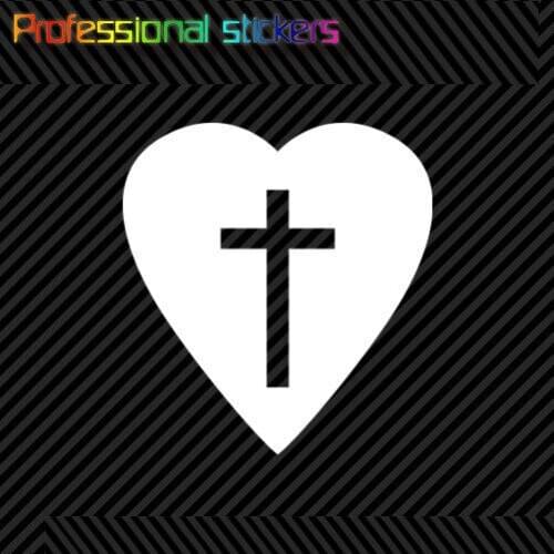 Heart with Cross Sticker Die Cut Decal Self Adhesive Vinyl Religious Faith Stickers for Motos, Cars, Laptops, Phone