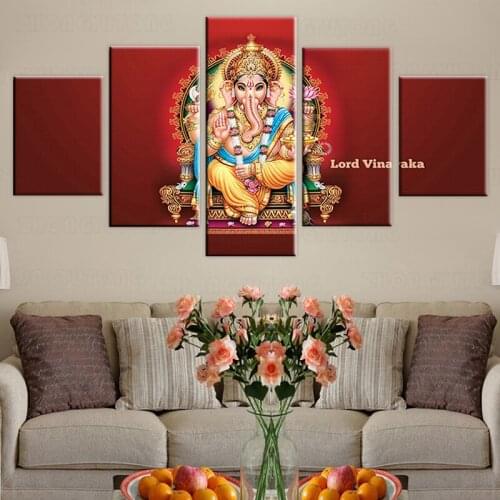 HD Printed Poster Wall Art Modular Ganesha Pictures 5 Pieces Lord Vinayaka Canvas Painting Home Decor For Living Room Framework