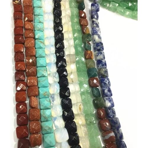 New Hot Natural 8*8*5mm Princess-Cut Stone Beads Faceted Square Loose Fashion Gem for Jewelry Making Wholesale 50pcs