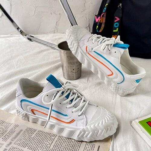 New Womens Fashion Flat Sneakers Female Lace Up Muffin Bottom Vulcanized Shoes For Girls 35 Leisure Sport Footwear All-Match