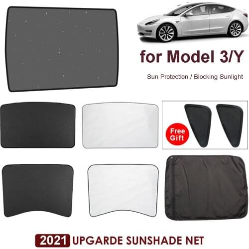 Upgrade Sun Shades Glass Roof Sunshade for Tesla Model 3 2021/Model Y Front Rear Sunroof Windshield Skylight Blind Shading Net