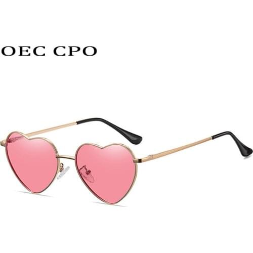 OEC CPO Fashion Heart Shaped Sunglasses Women Vintage Punk Metal Pink Lens Sunglasses Female Glasses Oculos De Sol Feminino