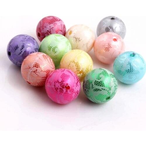 Wholesale 20mm 12mm acrylic Imitation pearl print white lace beads for necklaces making