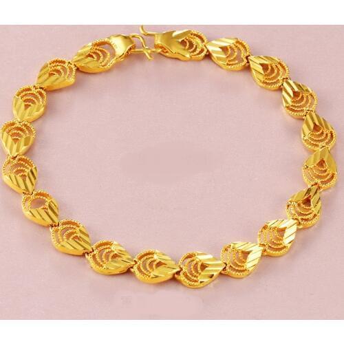 Wholesale pure gold color heart link bracelet for Women fashion men Jewelry Bracelet,Luxury High Quality women gold Bracelet