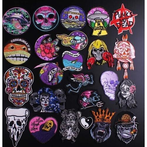 Skull/Punk Patch Embroidered Patches For Clothing Ironing Stickers Zombie Bride Patch Iron On Patches For Clothes Accessories