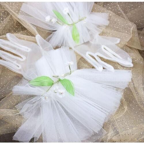 Womens elegant white color flower beaded mesh glove female spring summer sunscreen lace driving glove R3055