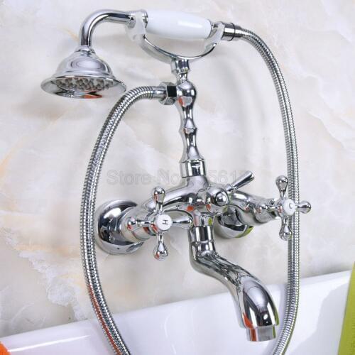 Polished Chrome Wall Mounted Bathtub Faucets Bathroom Basin Mixer Tap With Hand Shower Head Bath & Shower Faucet tna200