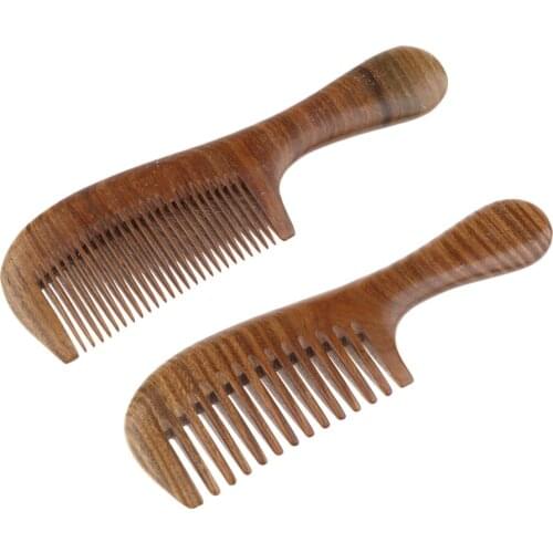 Professional Hair Care Detangling Comb Hairbrush Handmade Green Sandalwood Wooden Combs - Wide/Fine Tooth