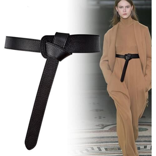 High Quality First Layer Genuine Leather Belts For Women Black Corset Cummerbund Dress Thin Knot Cowskin Waistbands Accessories