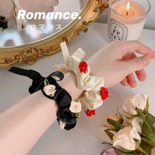 Romantic Sweet Rose Flower Hair Rope Elastic Scrunchie Hair Ties Rubber Bands for Women Girls Hair Scrunchies Accessories