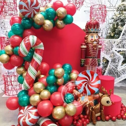 1 Set 97Pcs Christmas Balloon Garland Arch Kit Red White Candy Balloons 3D Deer Foil Ball DIY Santa Claus Navidad Canes Globos