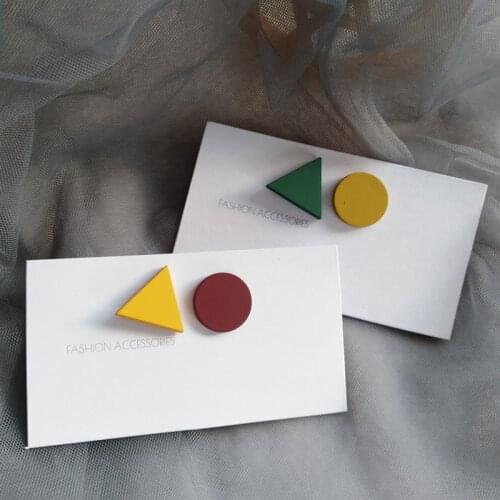 S925 needle Lovely Asymmetrical Earrings 2021 New Design Round Triangle Yellow Red Green Stud Earrings For Girl Party Gifts