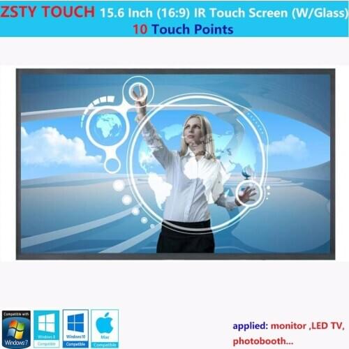 ZSTY Touch 15.6 inch 10 Touch Point 16:9 ratio IR Touch Screen ,infrared touch Panel/overlay kit With Glass