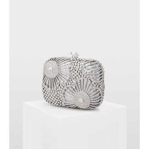 Silver Elegant Sweet Flower Diamond Star Women Evening Bag Crystal Lady Party Banquet Purse Wallet Female Clutch Wedding Handbag