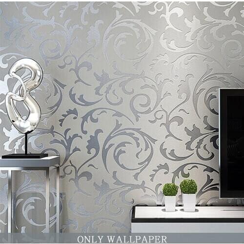 Grey 3D Victorian Damask Embossed Wallpaper Roll Home Decor Living Room Bedroom Wall Coverings Silver Floral Luxury Wall Paper