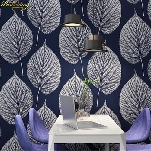 Beibehang Modern simple black and white leaves wallpaper Nordic style big leaves PVC waterproof resin TV bedside background