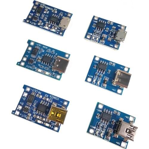 Type-C Mini/Micro USB 5V 1A 18650 TP4056 Lithium Battery Charger Module Charging Board With Protection Dual Functions 1A Li-ion