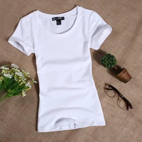 Womens T-Shirt for Female Women T Shirts 2021 Womens T Shirt Women Short Sleeved Slim Solid Color Simple Pure Tee