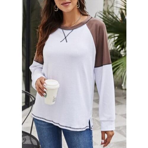 Summer T Shirt Women 2021 New Long Sleeve Splicing Round Collar Leisure T-shirt Female Tee Tshirts Dropshipping BYT202197