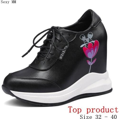 Loafers Platform Women Casual Shoes Wedges High Heels Wedge High Heel Shoes Genuine Leather Small Plus Size 32 33 - 40
