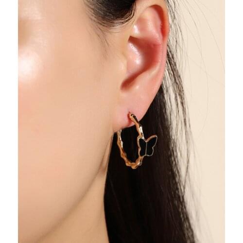 Find Me Simple Alloy Geometric Drop Oil Butterfly C-Shaped Earrings For Women Fashion Party Jewelry Accessories