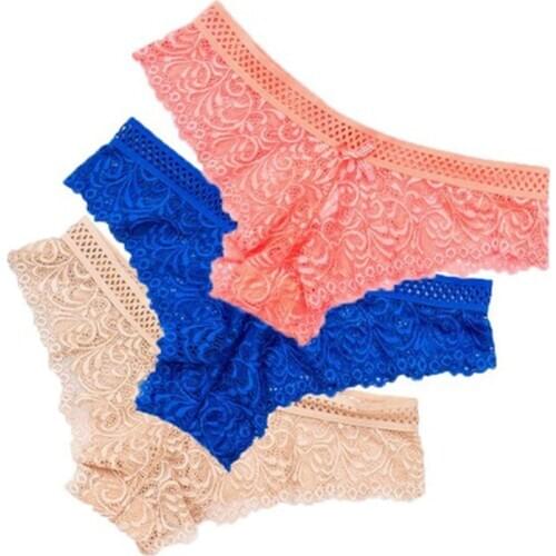 Women Underwear Briefs Sexy Transparent Lace Thong Floral Briefs 4Pcs/Lot