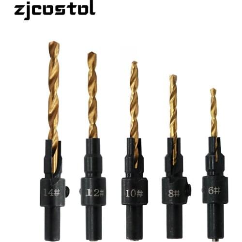 ZJCOSTOL 5pcs Woodworking Round Shank Taper Drill Perforation Countersink Drill Limit Chamfering Drill Bit